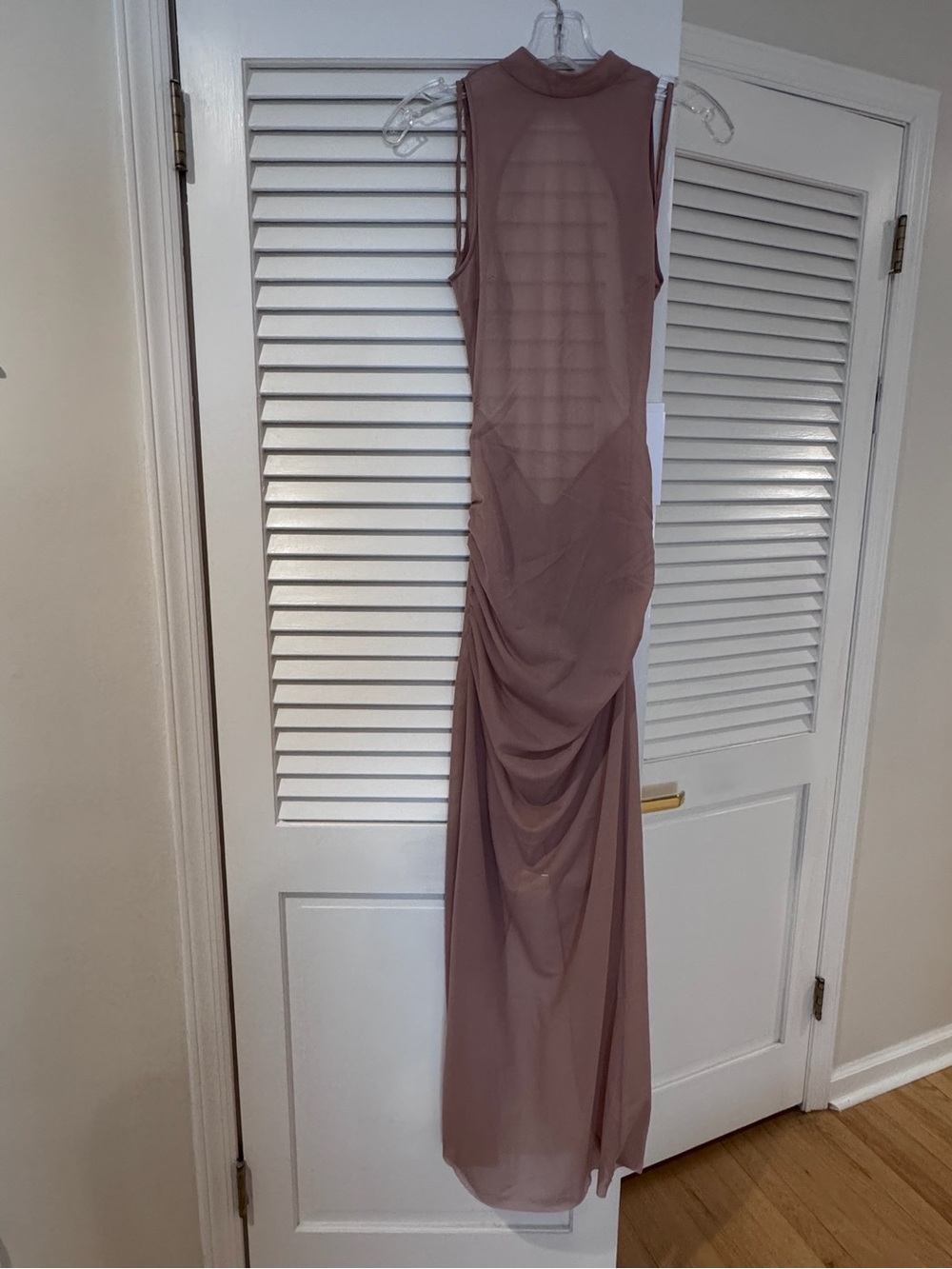 NWT Sir Ruby open back gathered crepe midi dress in tan